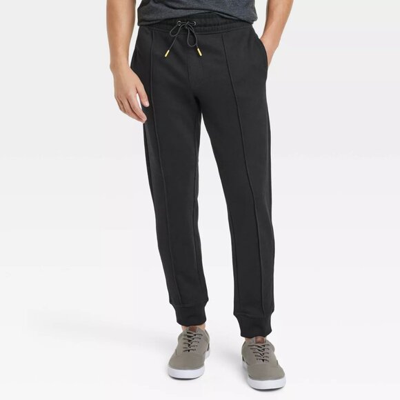 NEW! Men's Big & Tall Tapered Pintuck Fleece Jogger Pants, Black - Goodfellow - Picture 1 of 9